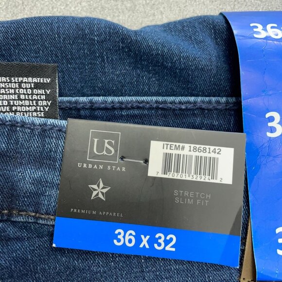 NWT Urban Star Mens Stretch Slim Fit Jeans 36x32 Blue  M0116 - Picture 4 of 6